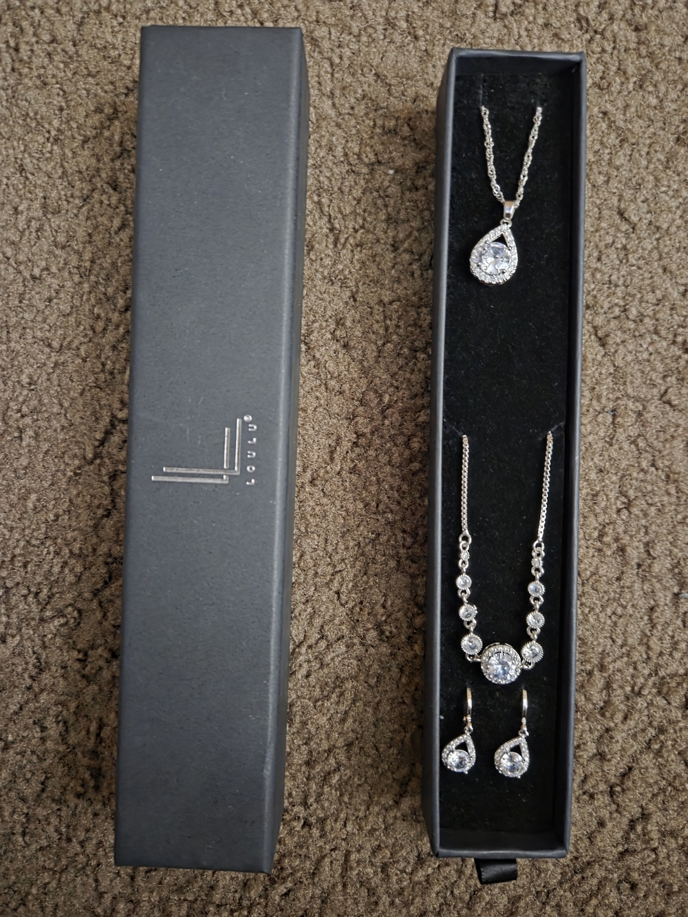 Silver-Tone Crystal Necklace and Earring Set Loulu